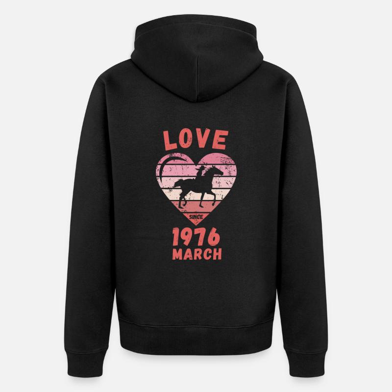 Amour équitation anniversaire Mars 1976 - Veste à capuche bio Premium Unisexe - noir