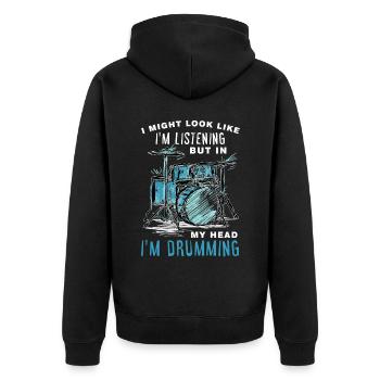 Ich könnte aussehen, als würde ich zuhöre, aber in - Unisex Premium Bio Zip Hoodie - Schwarz - Hinten - Nico (187cm)