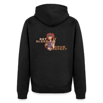 Retro -Bandana -Schlagzeuger essen Schlaftrommel W - Unisex Premium Bio Zip Hoodie - Schwarz - Hinten - Nico (187cm)