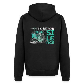 Ich zerstöre Stille Musiker -Schlagzeuger Percussi - Unisex Premium Bio Zip Hoodie - Schwarz - Hinten - Nico (187cm)