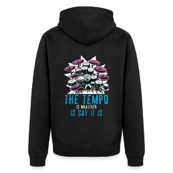 Das Tempo ist was auch immer ich sage, es ist Drum - Unisex Premium Bio Zip Hoodie - Schwarz - Hinten - Nico (187cm)