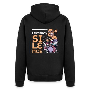 Ich zerstöre Stille kahlen Schlagzeuger Percussion - Unisex Premium Bio Zip Hoodie - Schwarz - Hinten - Nico (187cm)