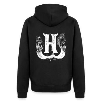 Brief H Monogramm Hand gezeichnet Gothic Calligrap - Unisex Premium Bio Zip Hoodie - Schwarz - Hinten - Nico (187cm)