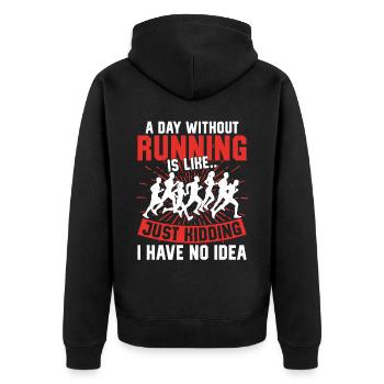 Running Runner Half Marathon - Unisex Premium Bio Zip Hoodie - Schwarz - Hinten - Nico (187cm)