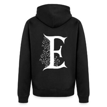 Brief E Monogramm Kalligraphie Gothic Witch WiccaA - Unisex Premium Bio Zip Hoodie - Schwarz - Hinten - Nico (187cm)