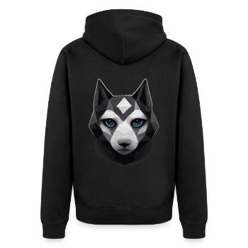 Geometrisches Huksy Polygon Low Poly Dog Face - Unisex Premium Bio Zip Hoodie - Schwarz - Hinten - Nico (187cm)