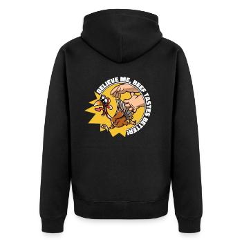 Believe Me, Beef Tastes Better Funny Thanksgiving - Unisex Premium Bio Zip Hoodie - Schwarz - Hinten - Nico (187cm)