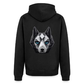 Geometrisches Huksy Polygon Low Poly Dog Face - Unisex Premium Bio Zip Hoodie - Schwarz - Hinten - Nico (187cm)