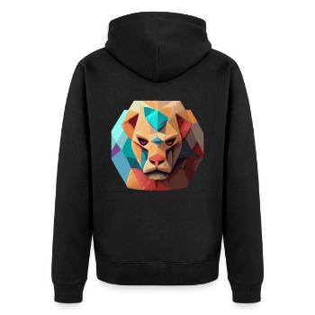 Geometrischer Löwenpolygon niedriger Poly Löwenges - Unisex Premium Bio Zip Hoodie - Schwarz - Hinten - Nico (187cm)