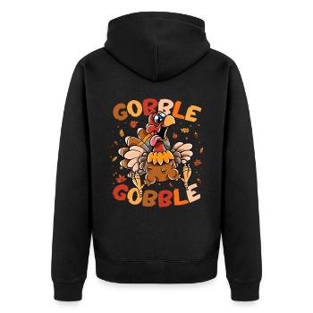 Thanksgiving Funny Turkey Gobble Gobble - Unisex Premium Organic Zip Hoodie - black - Back - Nico (187cm)