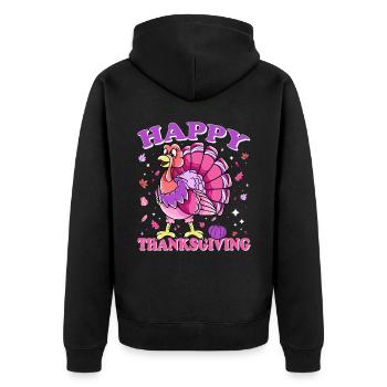 Female Turkey Happy Thanksgiving - Unisex Premium Organic Zip Hoodie - black - Back - Nico (187cm)