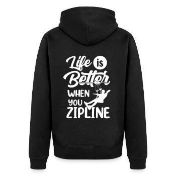 Life is better when you zipline sports - Unisex Premium Organic Zip Hoodie - black - Back - Nico (187cm)