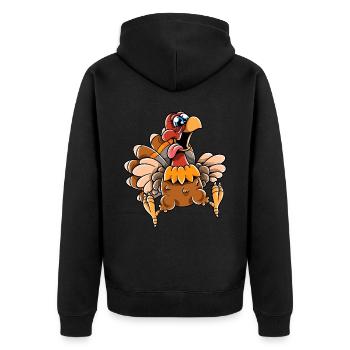 Thanksgiving Funny Turkey Happy Turkey Day - Unisex Premium Bio Zip Hoodie - Schwarz - Hinten - Nico (187cm)