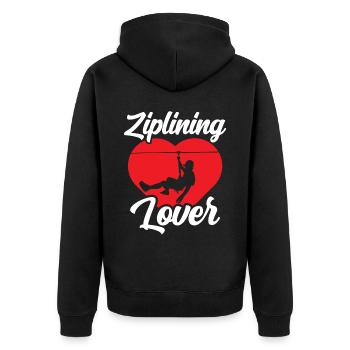 Ziplining Liebhaber Sport Zipline Seilrutsche - Unisex Premium Bio Zip Hoodie - Schwarz - Hinten - Nico (187cm)
