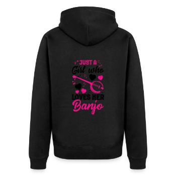 Fille qui aime jouer de la guitare de musicien de banjo - Veste à capuche bio Premium Unisexe - noir - Dos - Nico (187cm)