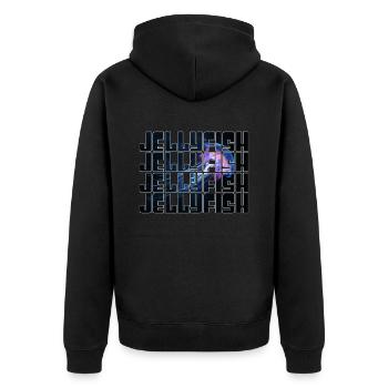 Qualle - Unisex Premium Bio Zip Hoodie - Schwarz - Hinten - Nico (187cm)