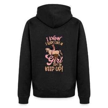 Barrel Racing Rodeo Reitpferd Barrel Racer - Unisex Premium Bio Zip Hoodie - Schwarz - Hinten - Nico (187cm)