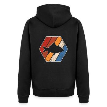 Fisch Retro - Unisex Premium Bio Zip Hoodie - Schwarz - Hinten - Nico (187cm)