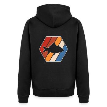 Fisch Retro - Unisex Premium Bio Zip Hoodie - Schwarz - Hinten - Nico (187cm)