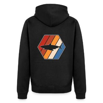 Hai Retro - Unisex Premium Bio Zip Hoodie - Schwarz - Hinten - Nico (187cm)