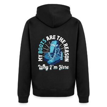 Wandern Natur Outdoor Abenteuer Camper - Unisex Premium Bio Zip Hoodie - Schwarz - Hinten - Nico (187cm)