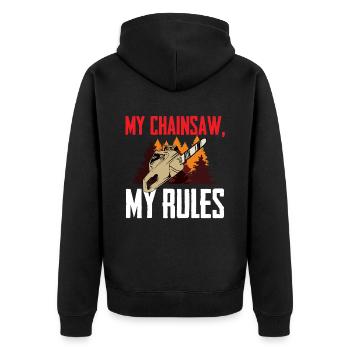 Travail Menuiserie Bûcheron Ma tronçonneuse - Veste à capuche bio Premium Unisexe - noir - Dos - Nico (187cm)