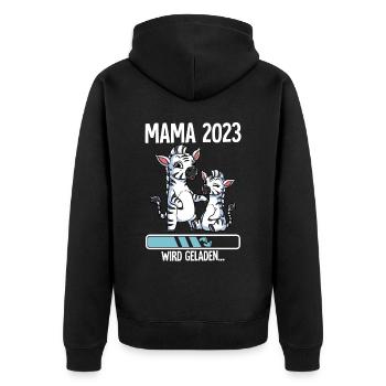 Werdende Mama 2023 - Unisex Premium Bio Zip Hoodie - Schwarz - Hinten - Nico (187cm)