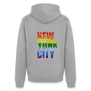 Regenbogen New York City LGBT - Unisex Premium Bio Zip Hoodie - Grau meliert - Hinten - Nico (187cm)