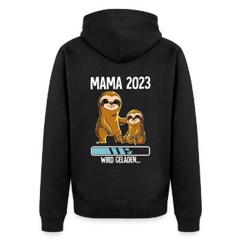 Werdende Mama 2023 - Unisex Premium Bio Zip Hoodie - Schwarz - Hinten - Nico (187cm)