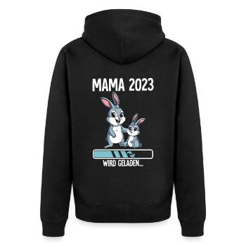 Werdende Mama 2023 - Unisex Premium Bio Zip Hoodie - Schwarz - Hinten - Nico (187cm)