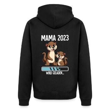 Werdende Mama 2023 - Unisex Premium Bio Zip Hoodie - Schwarz - Hinten - Nico (187cm)