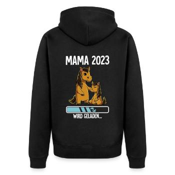 Werdende Mama 2023 - Unisex Premium Bio Zip Hoodie - Schwarz - Hinten - Nico (187cm)
