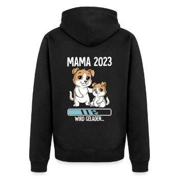 Werdende Mama 2023 - Unisex Premium Bio Zip Hoodie - Schwarz - Hinten - Nico (187cm)