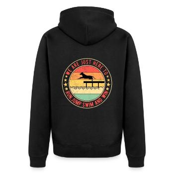 Dock Diving Run, Jump, Swim and Win - Unisex Premium Bio Zip Hoodie - Schwarz - Hinten - Nico (187cm)