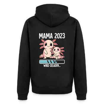 Werdende Mama 2023 - Unisex Premium Bio Zip Hoodie - Schwarz - Hinten - Nico (187cm)