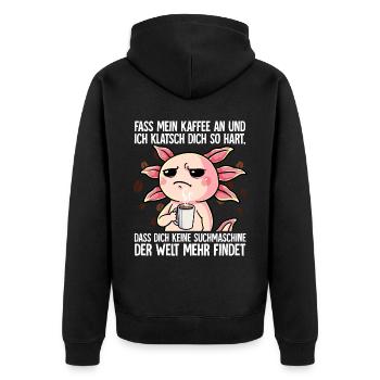 Fass mein Kaffee an und ich klatsch dich Kaffee - Unisex Premium Bio Zip Hoodie - Schwarz - Hinten - Nico (187cm)
