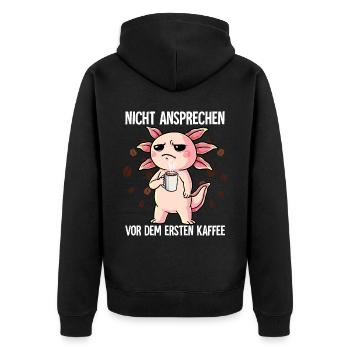 Nicht Ansprechen Vor Dem Ersten Kaffee Axolotl - Unisex Premium Bio Zip Hoodie - Schwarz - Hinten - Nico (187cm)