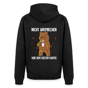 Nicht Ansprechen Vor Dem Ersten Kaffee Bär - Unisex Premium Bio Zip Hoodie - Schwarz - Hinten - Nico (187cm)