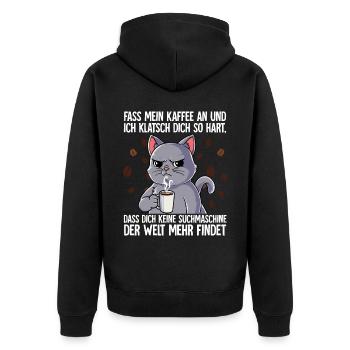 Fass mein Kaffee an und ich klatsch dich Kaffee - Unisex Premium Bio Zip Hoodie - Schwarz - Hinten - Nico (187cm)