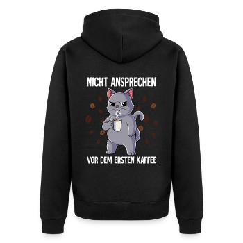 Nicht Ansprechen Vor Dem Ersten Kaffee Katze - Unisex Premium Bio Zip Hoodie - Schwarz - Hinten - Nico (187cm)