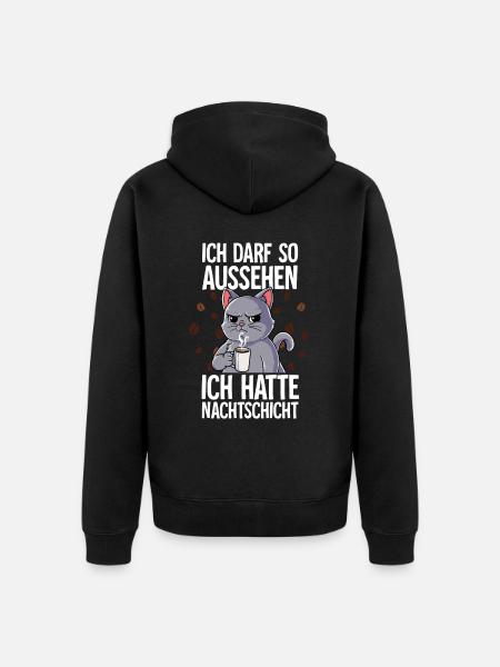 Ich Hatte Nachtschicht Kaffee Katze - Unisex Premium Bio Zip Hoodie - Schwarz