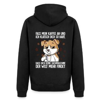 Fass mein Kaffee an und ich klatsch dich Kaffee - Unisex Premium Bio Zip Hoodie - Schwarz - Hinten - Nico (187cm)