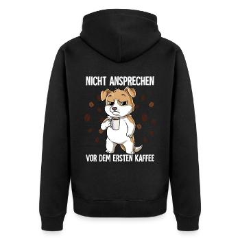 Nicht Ansprechen Vor Dem Ersten Kaffee Hund - Unisex Premium Bio Zip Hoodie - Schwarz - Hinten - Nico (187cm)
