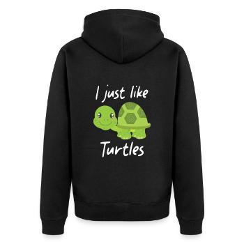 I just like turtles water turtle - Unisex Premium Bio Zip Hoodie - Schwarz - Hinten - Nico (187cm)