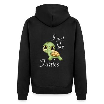 I just like turtles water turtle - Unisex Premium Bio Zip Hoodie - Schwarz - Hinten - Nico (187cm)