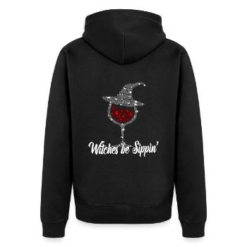 Witches Be Sippin Witch Squad Wine Glass Halloween - Unisex Premium Organic Zip Hoodie - black - Back - Nico (187cm)