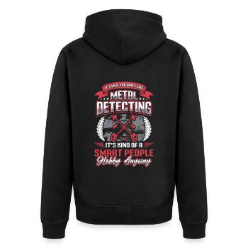 Metalldetektor, Hobby, Metalldetektion. - Unisex Premium Bio Zip Hoodie - Schwarz - Hinten - Nico (187cm)