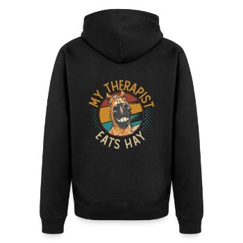 Mein Therapeut Isst Heu, Pferdeliebhaber. - Unisex Premium Bio Zip Hoodie - Schwarz - Hinten - Nico (187cm)