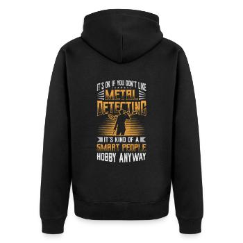 Metalldetektor, Hobby, Metalldetektion. - Unisex Premium Bio Zip Hoodie - Schwarz - Hinten - Nico (187cm)