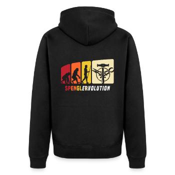 Bauspengler Evolution Spengler - Unisex Premium Bio Zip Hoodie - Schwarz - Hinten - Nico (187cm)